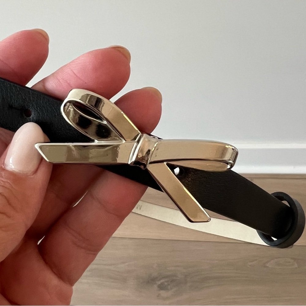 Black Leather Belt with silver Bow Accent